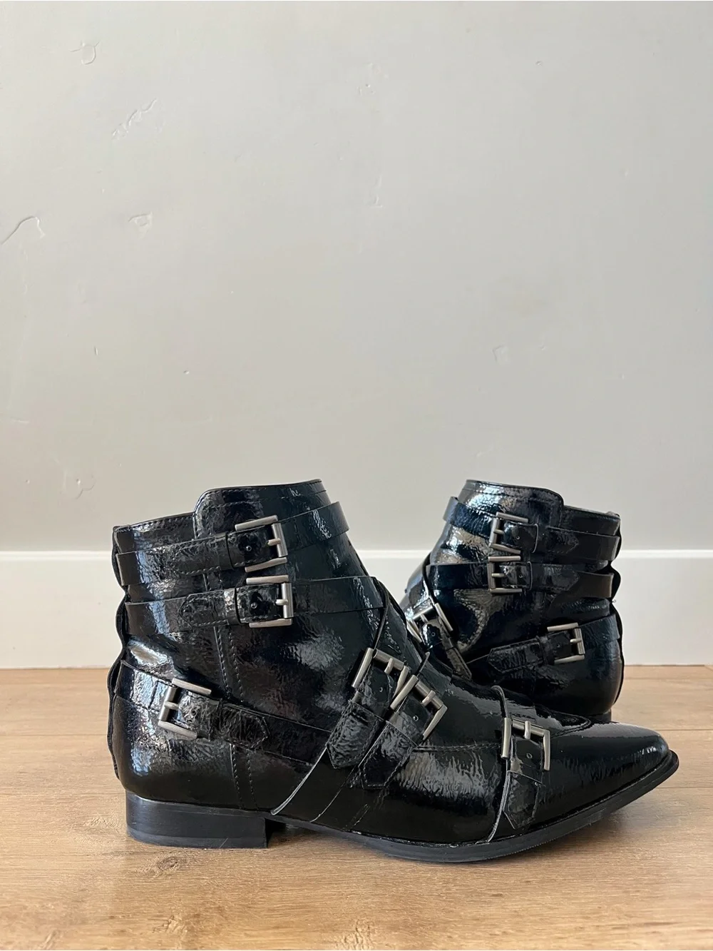 Coconuts by Matisse Amsterdam Black Patent Buckle Pointed Toe Ankle Boots